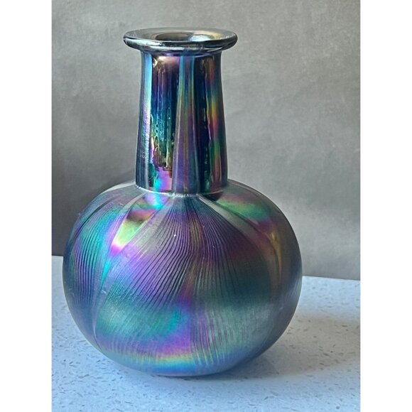 The Glass Eye Studio Blown Glass Bud Vase Signed 1982 Mt. St. Helen Iridescent - Picture 2 of 10